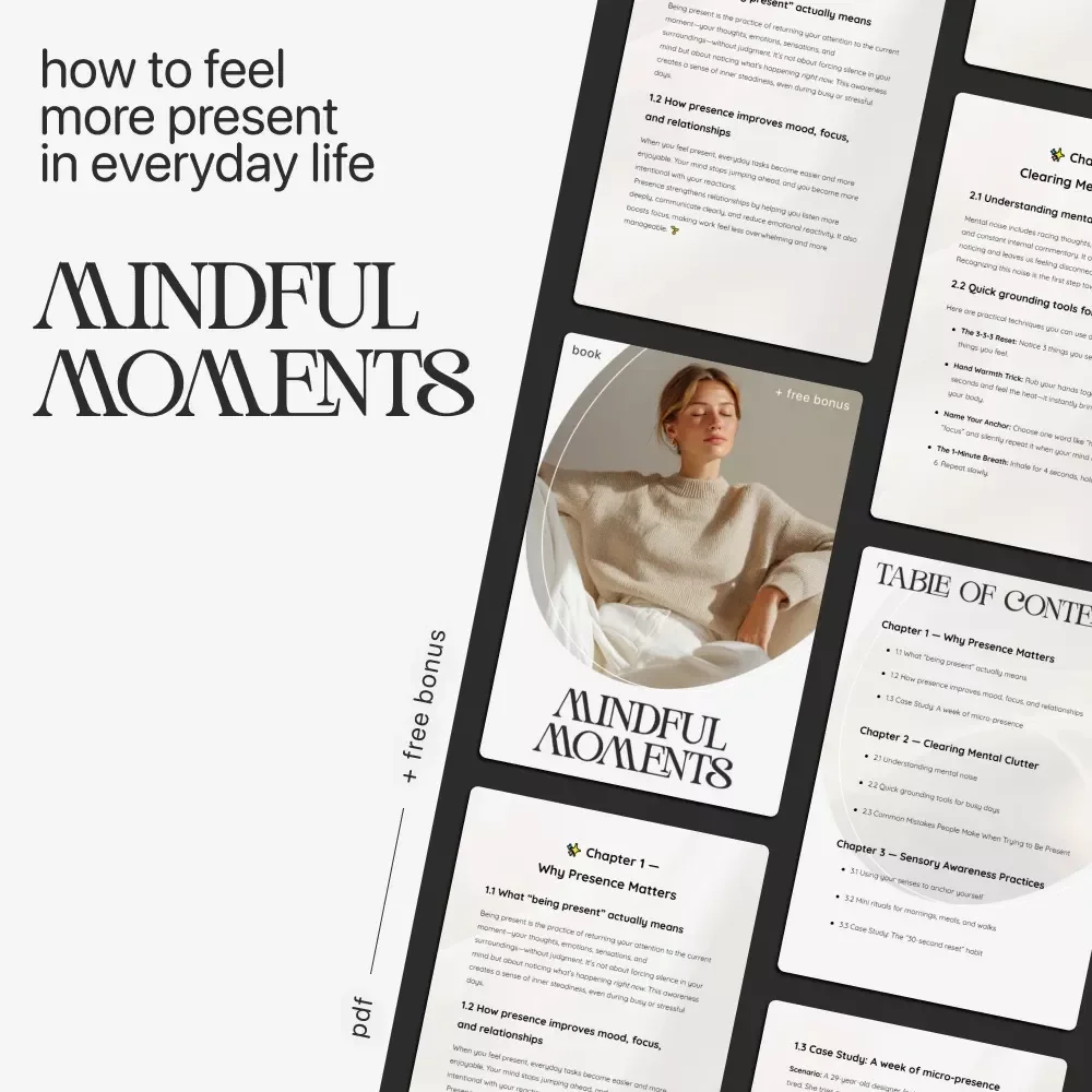 Mindful Moments: How to Feel More Present in Everyday Life | Digital Mindfulness eBook, Self-Care Guide, Presence & Focus Toolkit