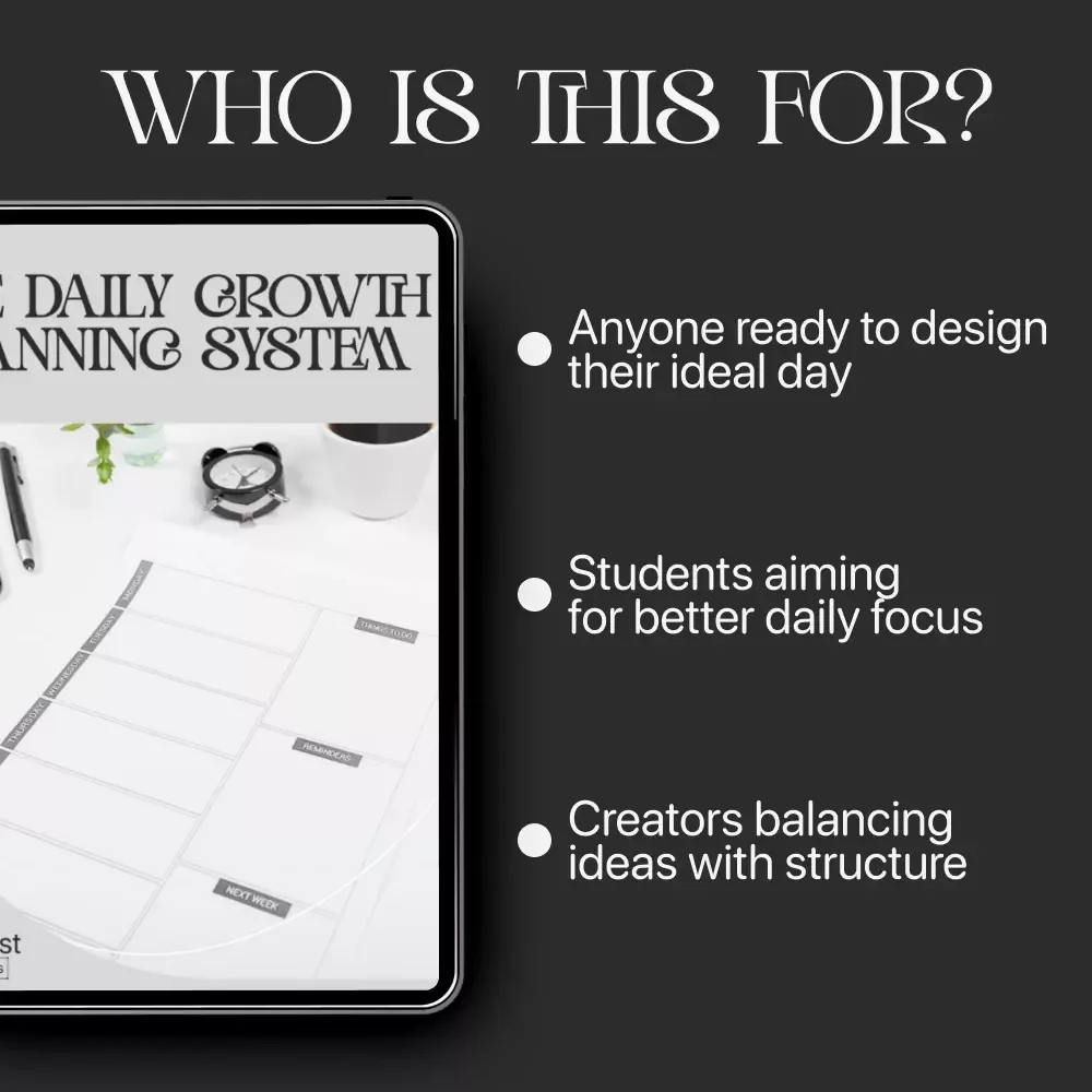 The Daily Growth Planning System | Printable Checklist for Focus, Productivity & Intentional Living | How to Plan Your Day for Growth and Focus