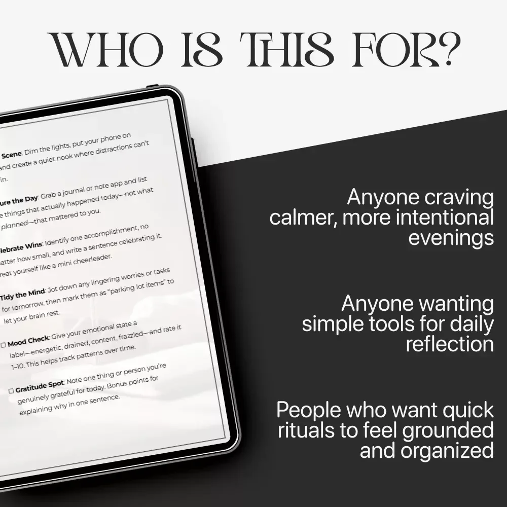 Evening Reflection Blueprint | Nightly Self-Care Checklist for Calm, Clarity & Balance | Printable & Digital evening reflection plan