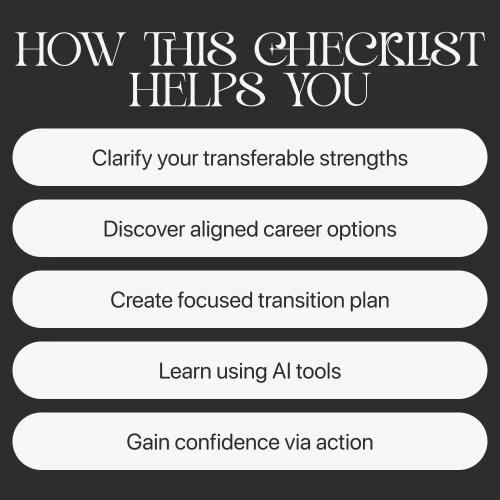 Skill-Shift Success Checklist | Career Change Digital Guide for How to Use Your Skills in a New Career | Printable Transferable Skills Planner
