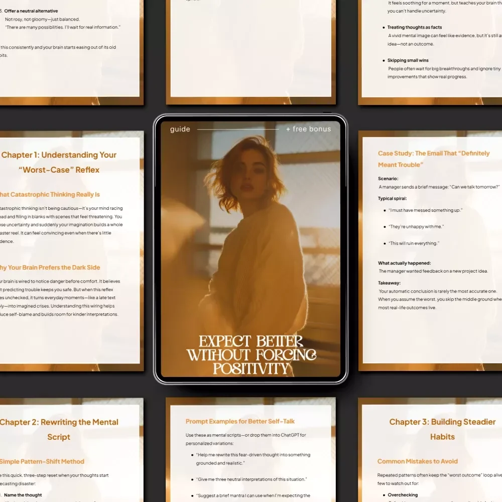 Expect Better Without Forcing Positivity – Anxiety Reframe Guide, Overthinking & Catastrophic Thinking eBook, Pattern-Shift Method, Self-Talk Prompts, Mental Health Digital Download