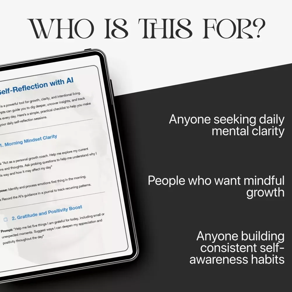 Daily Self-Reflection with AI Checklist | Best AI Prompts for Daily Self Reflection | Morning & Evening Mindset, Gratitude & Goal Clarity Digital Download