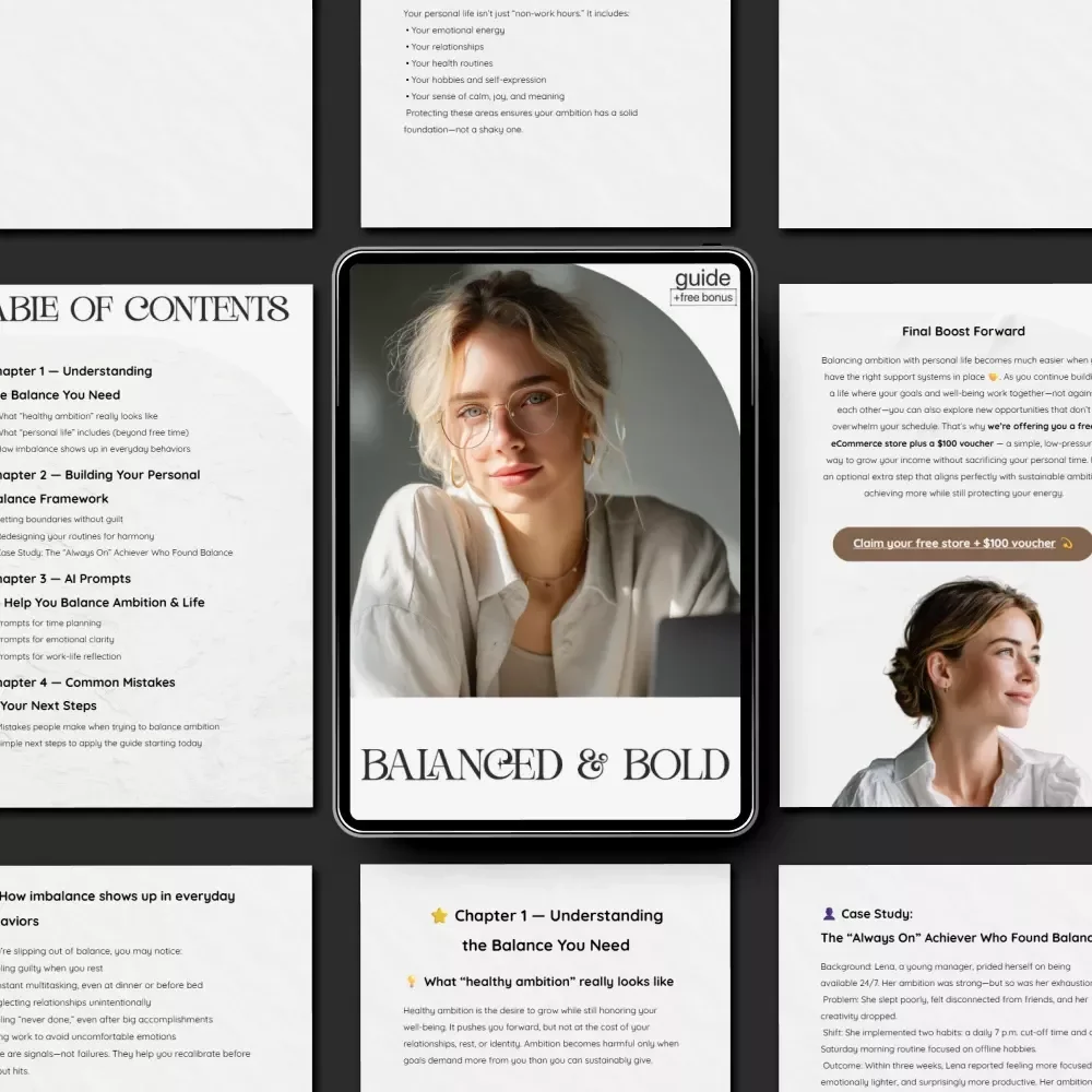 Balanced & Bold — Work Life Balance Guide, Healthy Ambition eBook, Personal Growth Checklist, Productivity & Self Care Digital Download