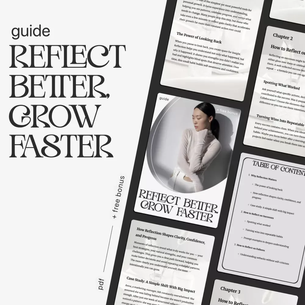 Reflect Better, Grow Faster | Self-Growth Digital Guide | Printable eBook on Ways to Reflect on Successes and Failures