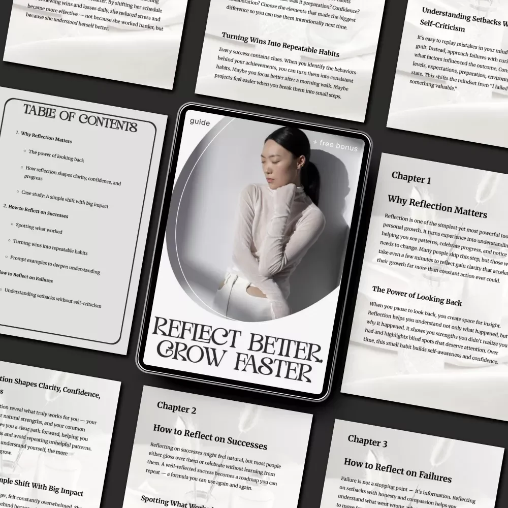 Reflect Better, Grow Faster | Self-Growth Digital Guide | Printable eBook on Ways to Reflect on Successes and Failures