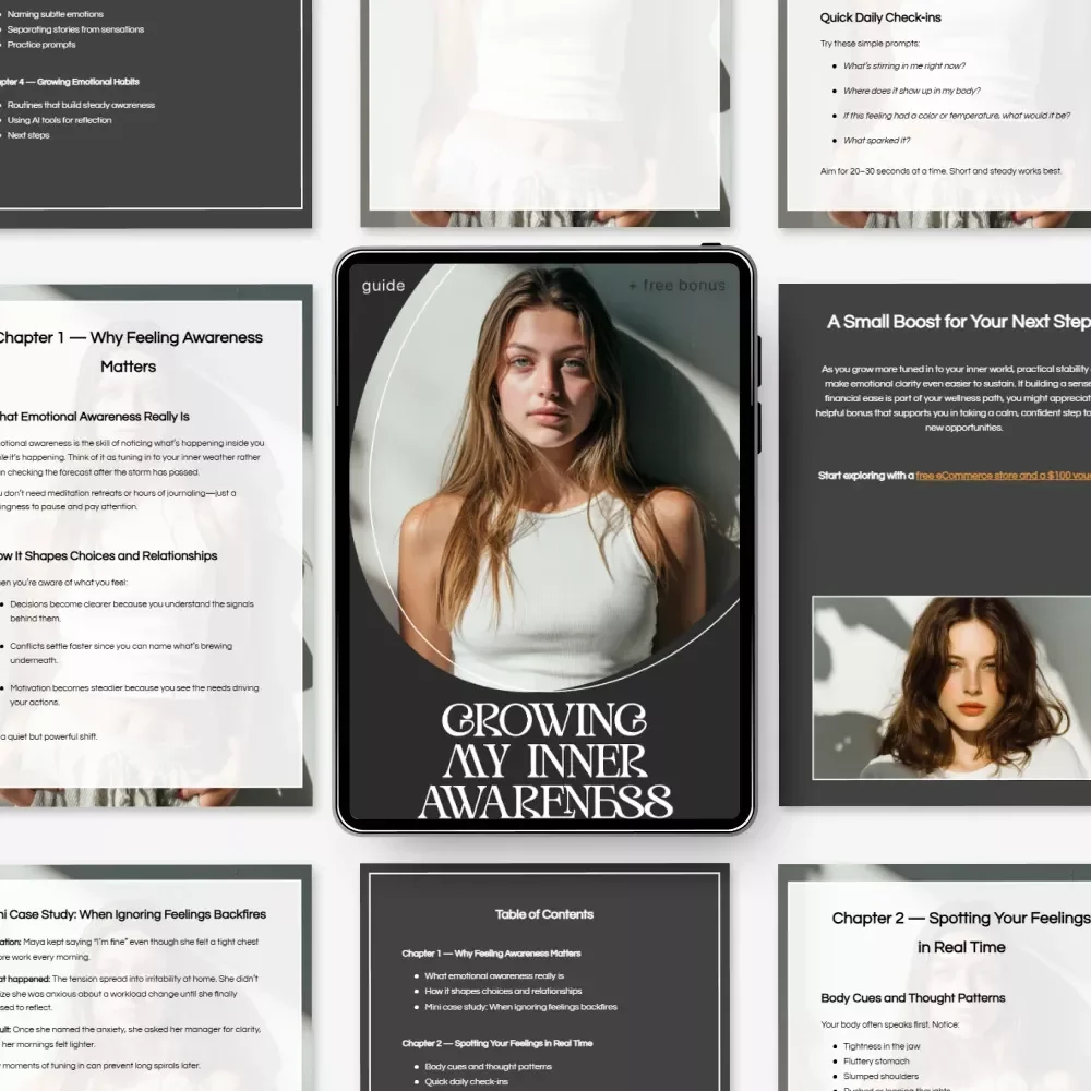 Growing My Inner Awareness – Emotional Awareness Guide & Self Reflection eBook | Mindfulness, Emotional Intelligence, AI Prompts, Digital Download