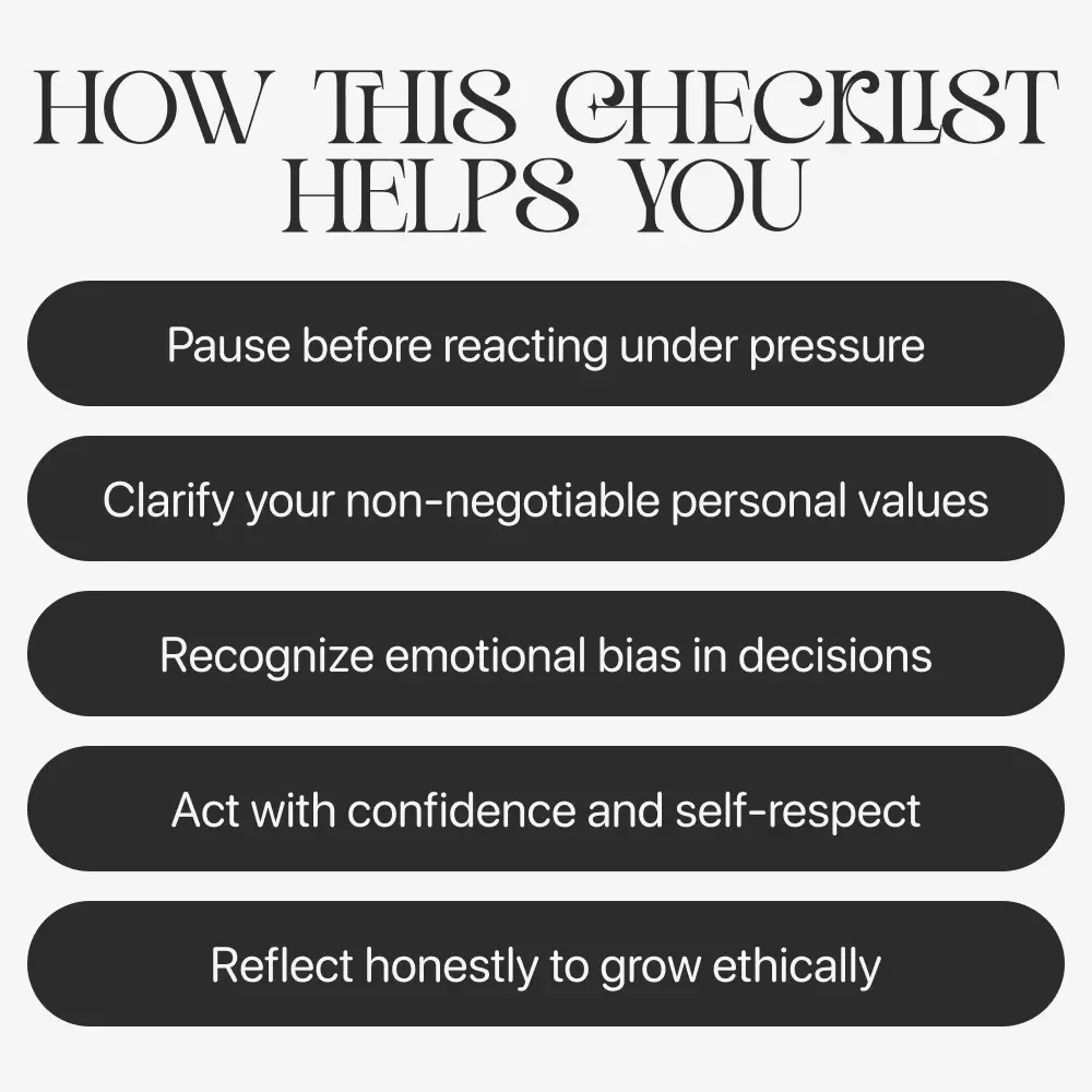 Moral Compass in Action | Ethical Decision-Making Checklist | Learn how to make decisions based on my morals | Printable Self-Reflection Guide for Integrity and Clarity