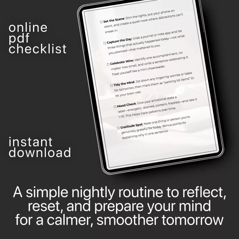 Evening Reflection Blueprint | Nightly Self-Care Checklist for Calm, Clarity & Balance | Printable & Digital evening reflection plan