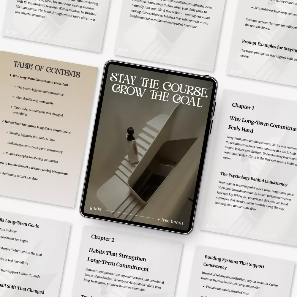 Stay the Course, Grow the Goal | Printable Self-Growth Guide | Digital Download on How to Stay Committed to Long-Term Goals