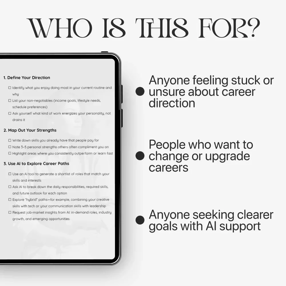 AI-Powered Career Clarity Checklist – Digital Career Guide, AI Career Planning Workbook, Self-Discovery Career Checklist, Professional Growth eBook, Job Direction Planner