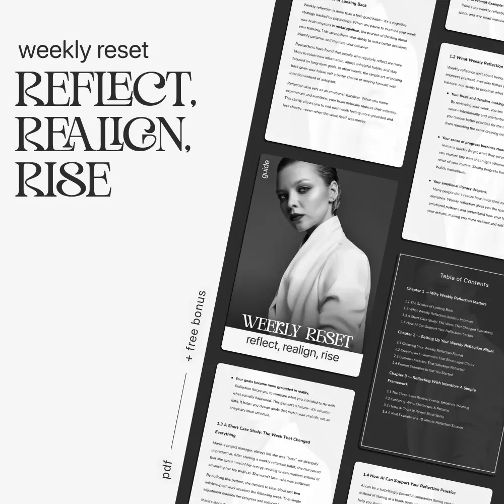 Weekly Reset: Reflect, Realign, Rise | Guided Reflection Workbook | How to Reflect on Your Week Effectively