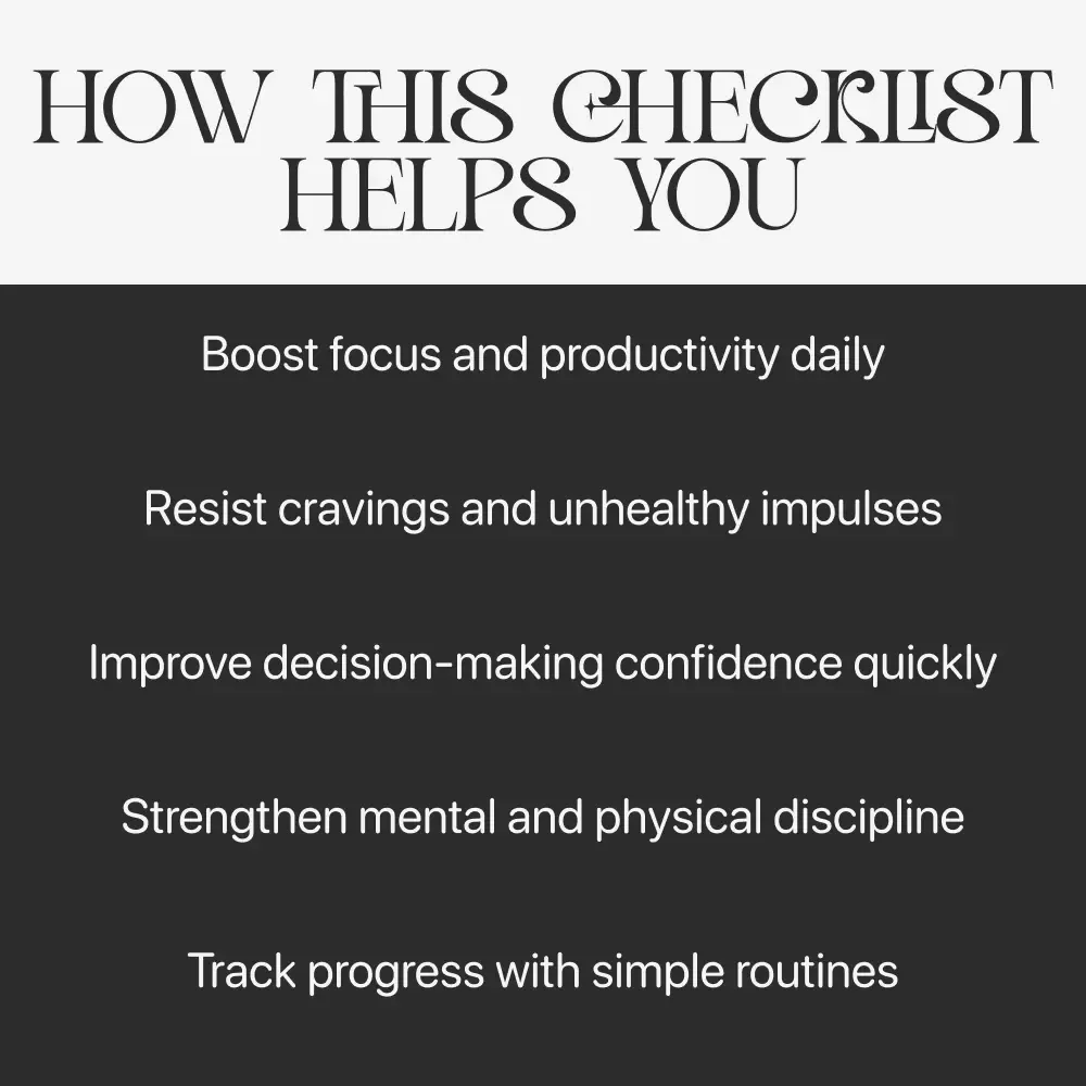 12 Daily Exercises to Train Your Self-Control – Printable Checklist for Building Discipline, Daily Habit Training, and Willpower Strengthening Exercises