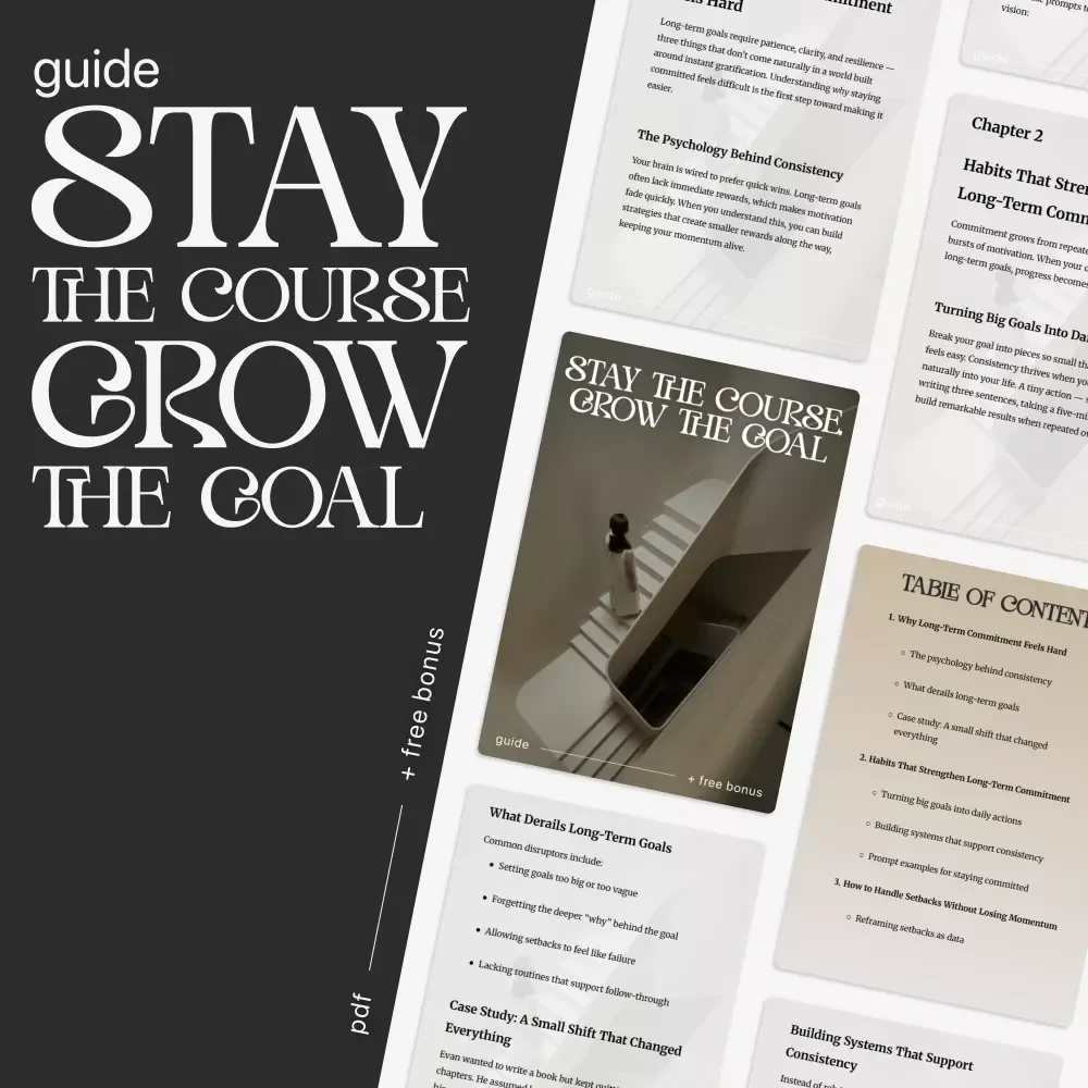 Stay the Course, Grow the Goal | Printable Self-Growth Guide | Digital Download on How to Stay Committed to Long-Term Goals