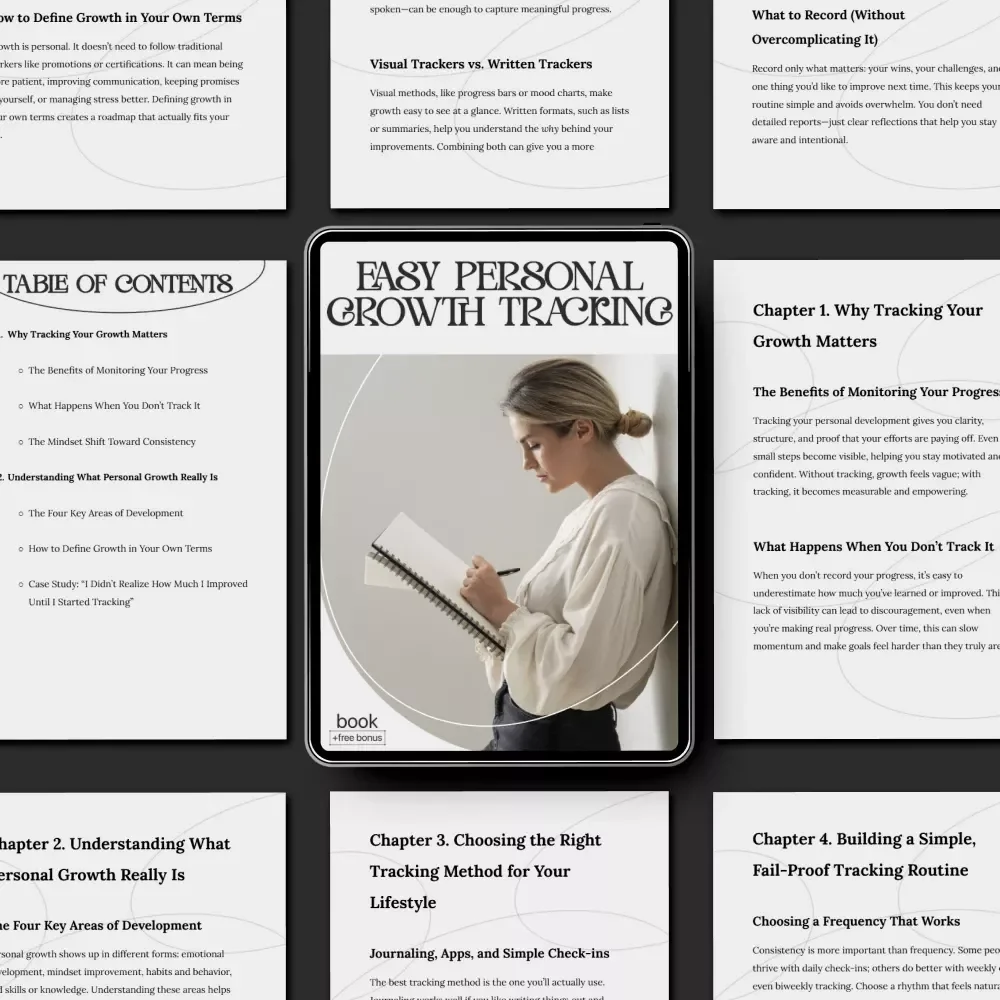 Easy Personal Growth Tracking | Printable eBook & Digital Guide | Learn How to Track Personal Development Progress Easily