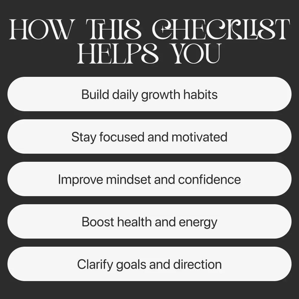 Self-Improvement Checklist: Your Path to Personal Growth | Printable & Digital Self Improvement Checklist for Daily Motivation, Habit Building & Personal Development