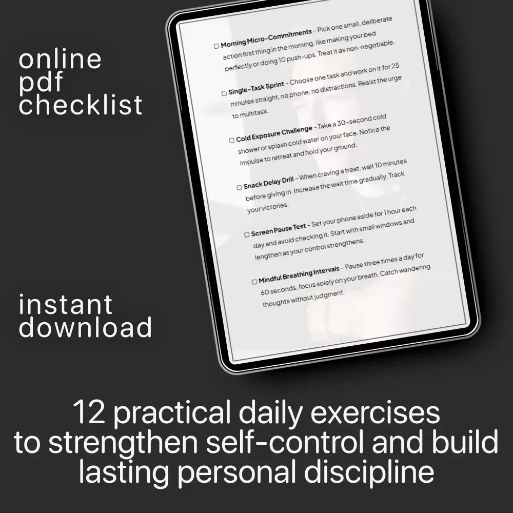 12 Daily Exercises to Train Your Self-Control – Printable Checklist for Building Discipline, Daily Habit Training, and Willpower Strengthening Exercises