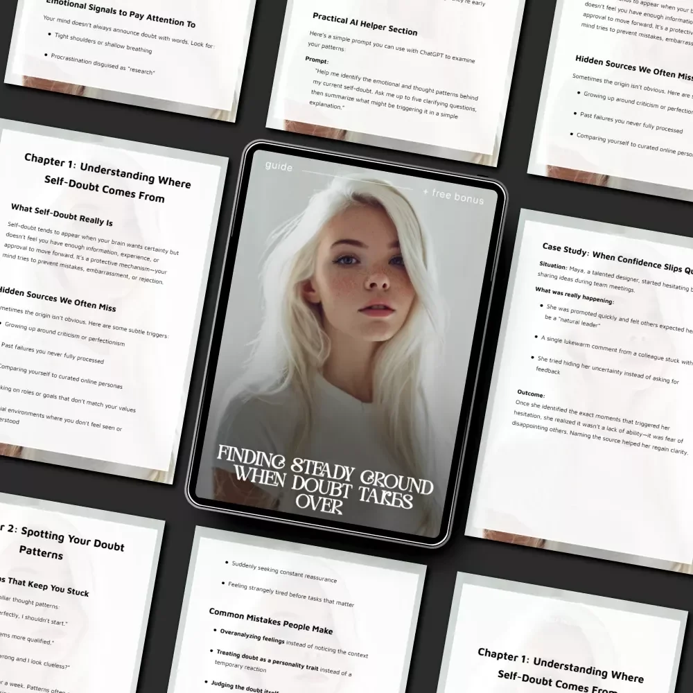 Finding Steady Ground When Doubt Takes Over – Self-Doubt Guide, Confidence Workbook, AI Prompts for Personal Growth, Mindset Reset eBook, Digital Download