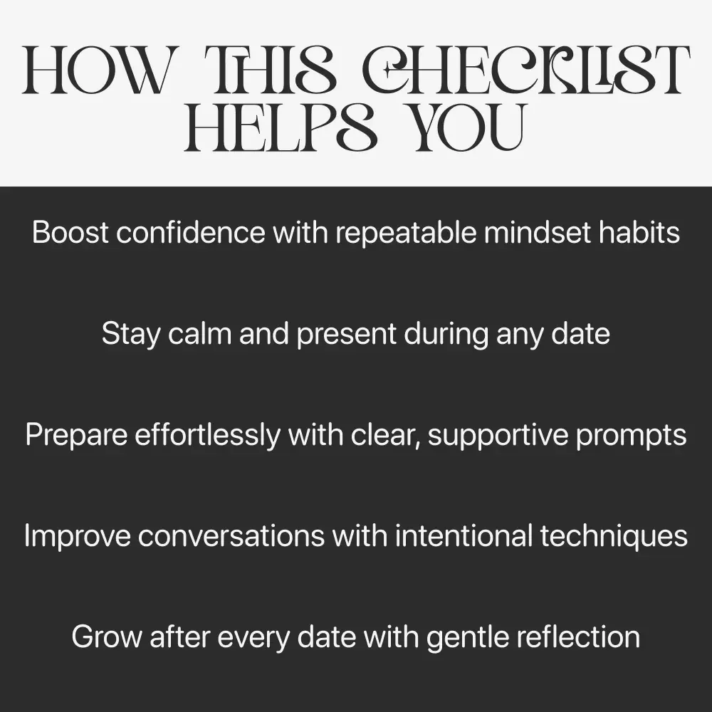 Confident Date Energy Checklist | Digital Dating Confidence Guide for Women | Self-Love, Mindset, & Conversation Prep | Printable Confidence Boost Checklist