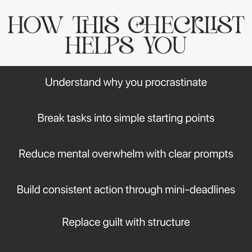 A Checklist to Decode Your Procrastination – Digital Productivity Guide, Procrastination Workbook, Self-Reflection Tool, Instant Download PDF