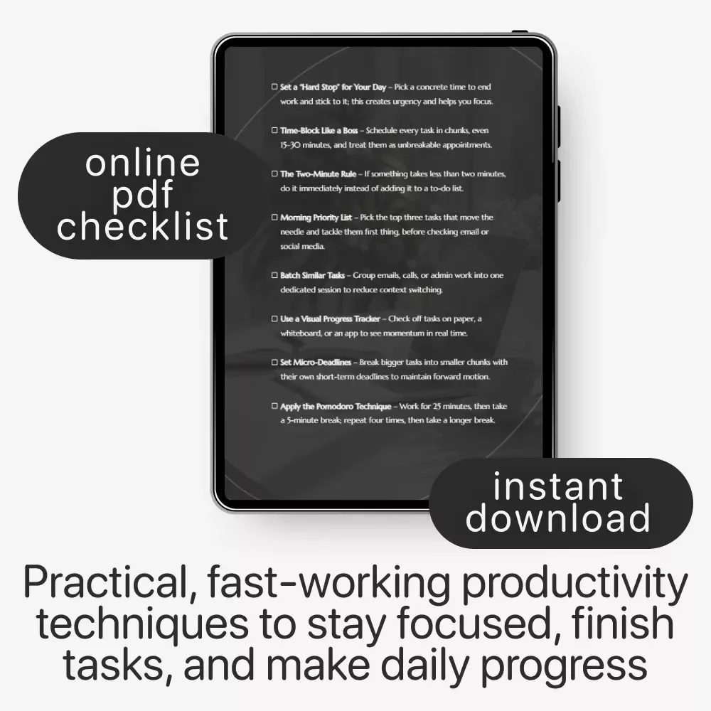 Actionable Techniques to Get Stuff Done | Printable Checklist for Self Productivity Techniques | Productivity Digital Download