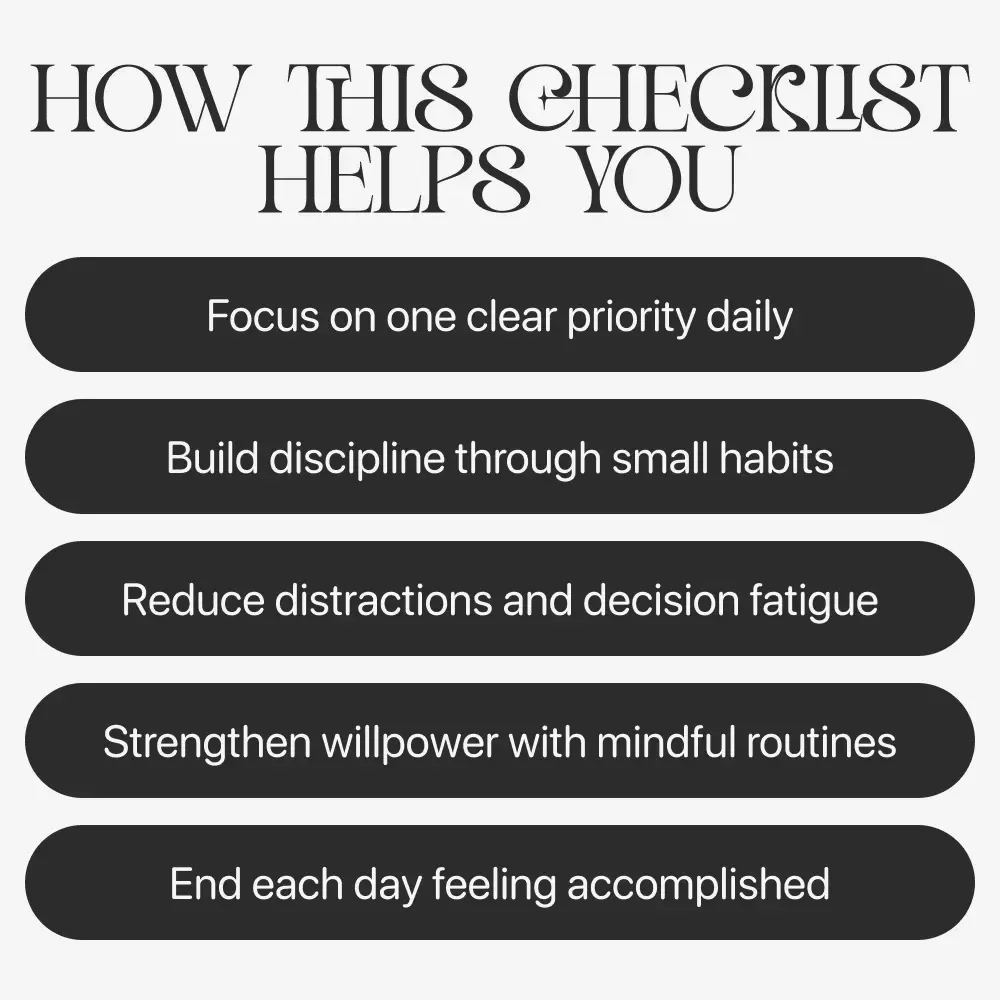 The Daily Discipline Power Upgrade | Printable Productivity Checklist | Digital Download on Ways to Strengthen Self-Discipline Daily