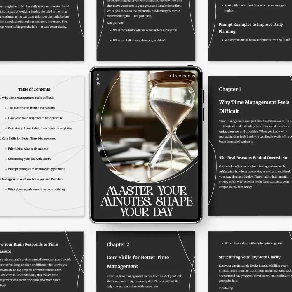 Master Your Minutes, Shape Your Day | Printable Time Management Guide | Digital Download on How to Improve Time Management Skills
