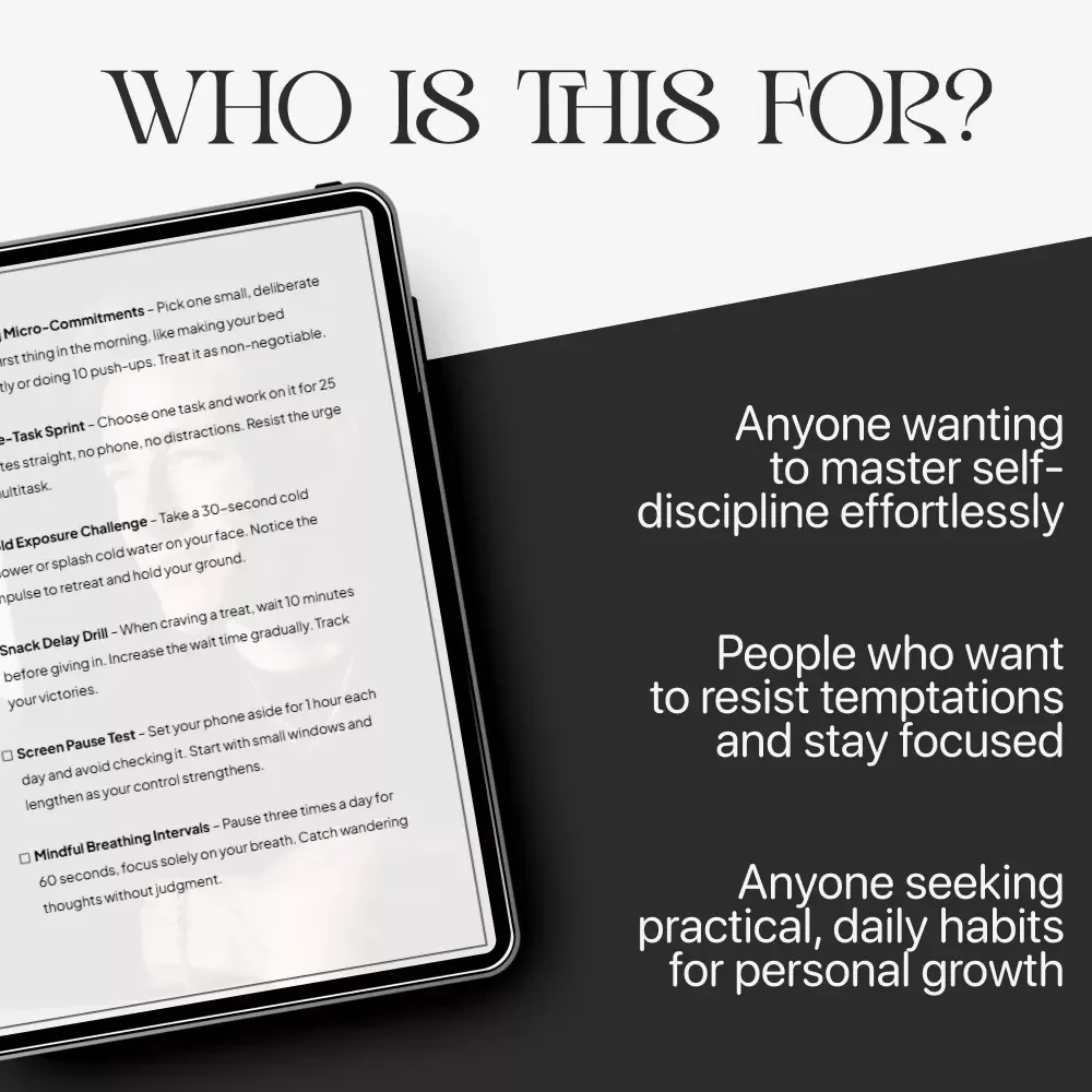 12 Daily Exercises to Train Your Self-Control – Printable Checklist for Building Discipline, Daily Habit Training, and Willpower Strengthening Exercises