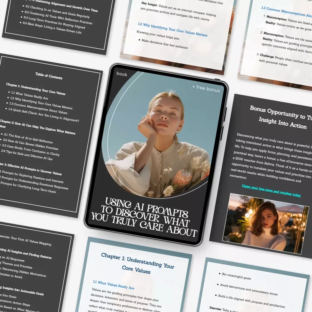Using AI Prompts to Discover What You Truly Care About | Digital Self-Reflection Guide, AI Prompts Workbook, Core Values Discovery eBook, Personal Growth Download