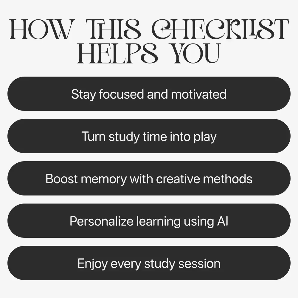 Fun-Learning Checklist to Make Every Study Session Exciting | Digital Download for Students & Lifelong Learners | Learn how to make learning feel fun again | Printable Motivation and Productivity Tool