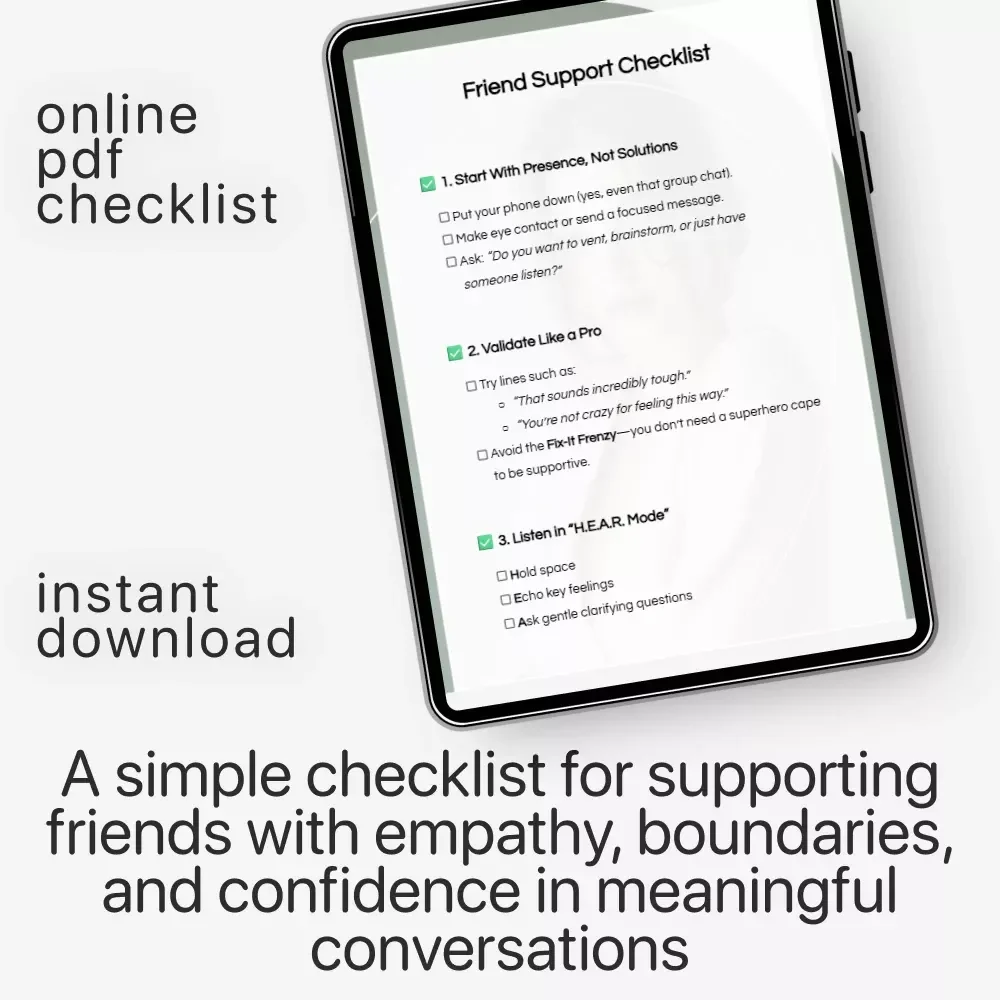 Friend Support Checklist | how to support a friend | Digital Download | Mental Health Support Guide | Friendship Care Toolkit | Instant PDF