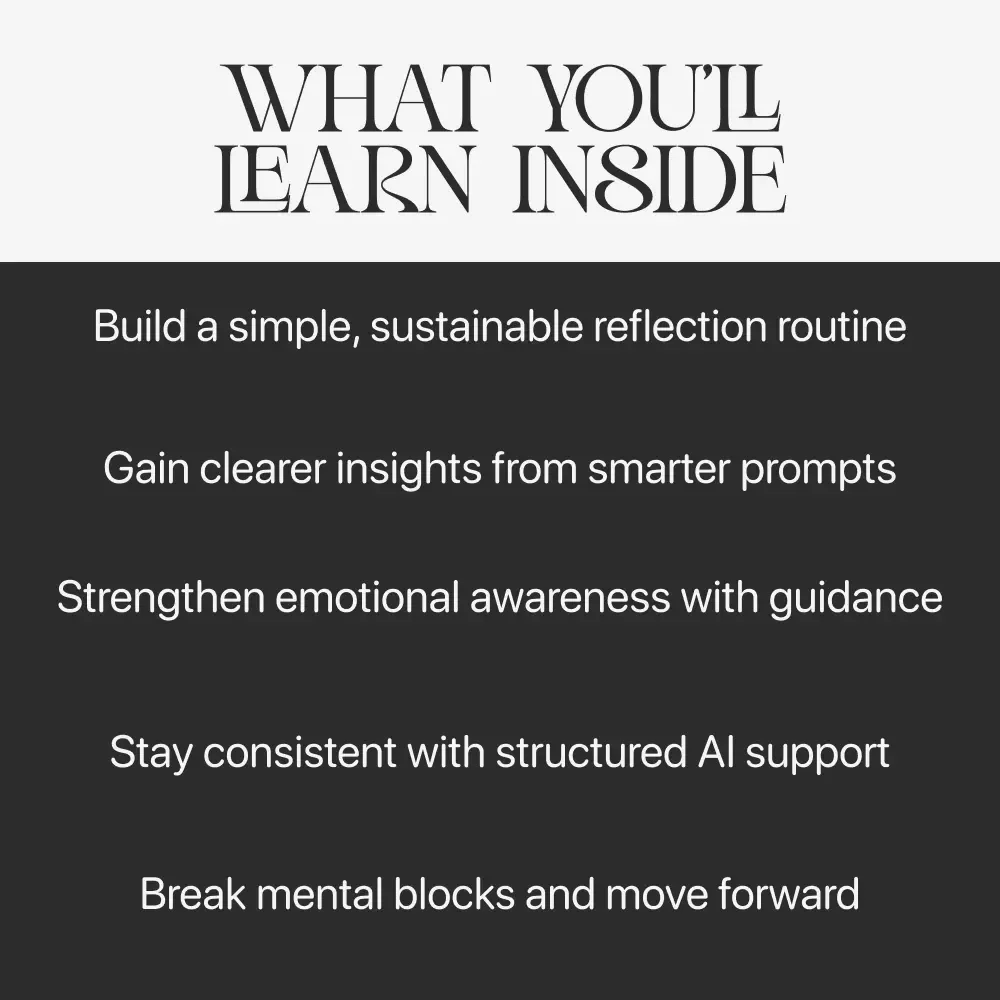 Reflect & Rise — Self-Reflection Guide with AI | Digital Download eBook & Printable Checklist | Mindset Growth Journal Prompts