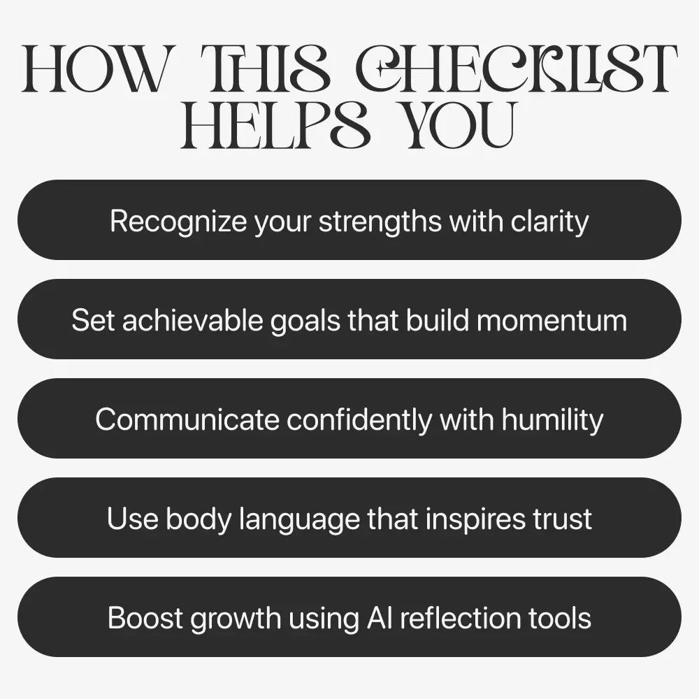 Building Confidence Without Bragging | Digital Checklist for Self-Growth and Emotional Intelligence | Learn how to build confidence without bragging | Printable Guide for Daily Confidence Habits