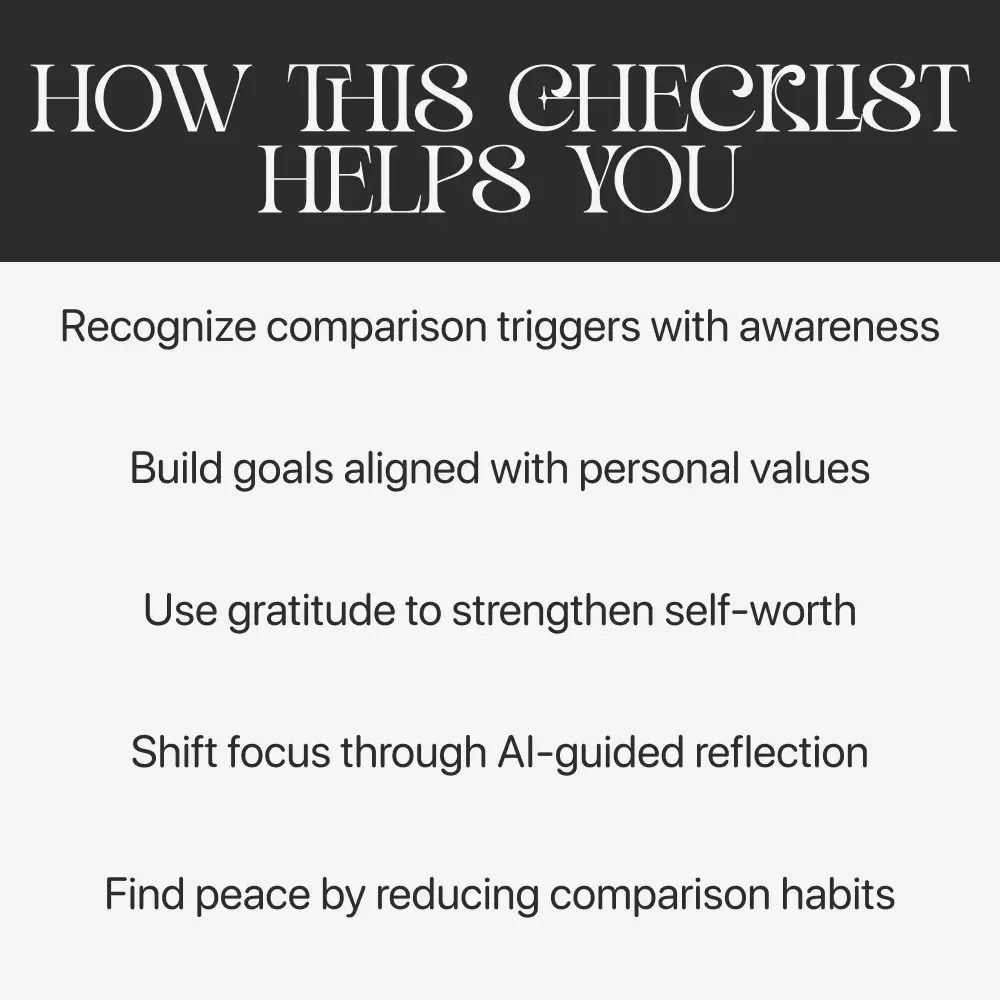Stop Comparing Yourself to Others | Digital Self-Reflection Checklist | Learn how to stop comparing yourself to others | Printable Mindset and Growth Tool for Confidence and Clarity