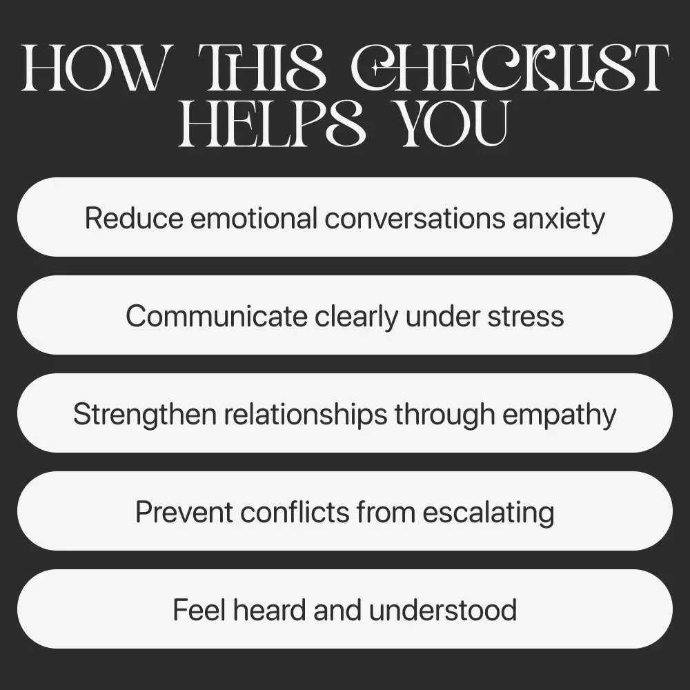 A Checklist for Sharing Feelings Calmly | Printable Communication Guide for Couples, Therapy & Relationships | Simple ways to communicate feelings without fighting