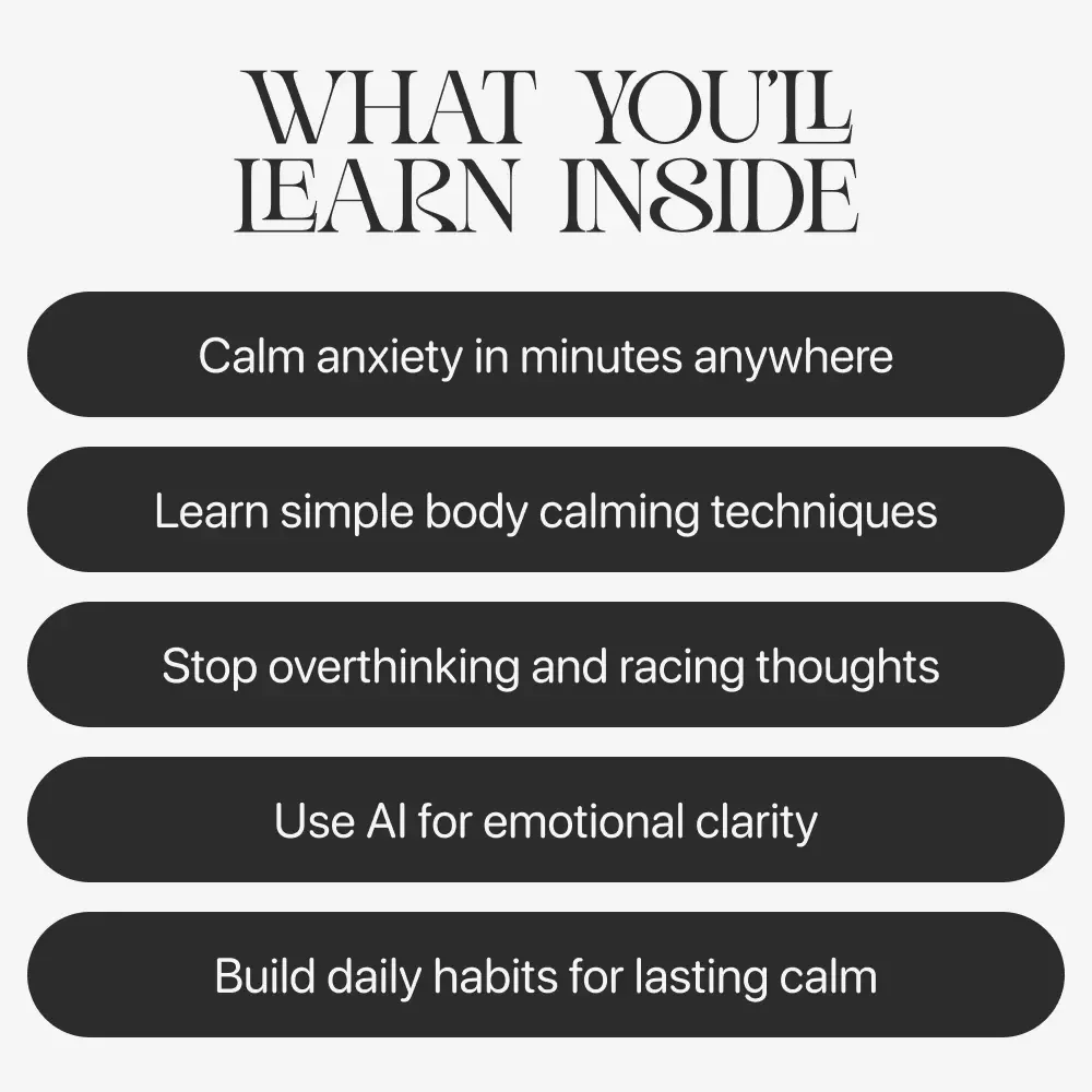 Calm Anxiety Fast – Digital Guide for How to Calm Anxiety | Instant Download Self-Help eBook, Breathing & Grounding Tools, AI Prompts for Overthinking, Mental Health Anxiety Relief Planner