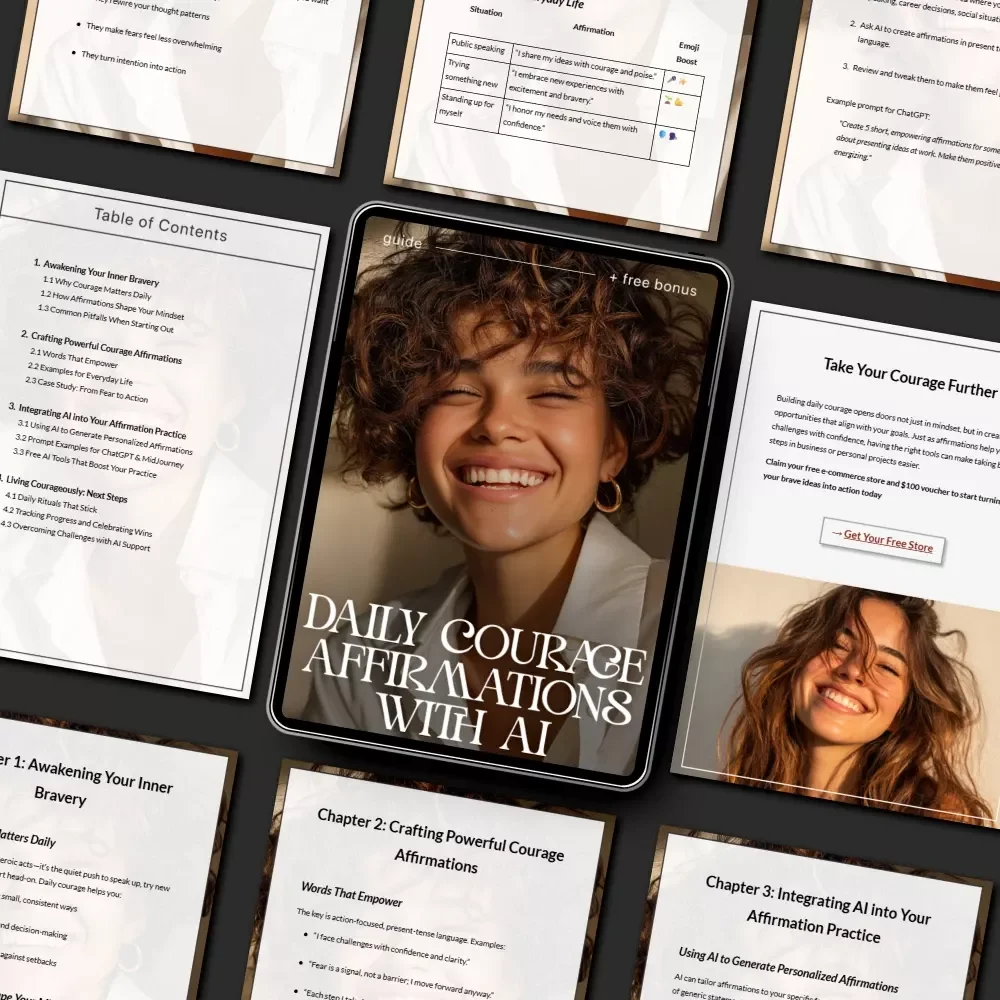 Daily Courage Affirmations with AI | Printable Mindset Guide | Digital Self-Growth Workbook for Building Bravery & Confidence | daily courage affirmations with ai