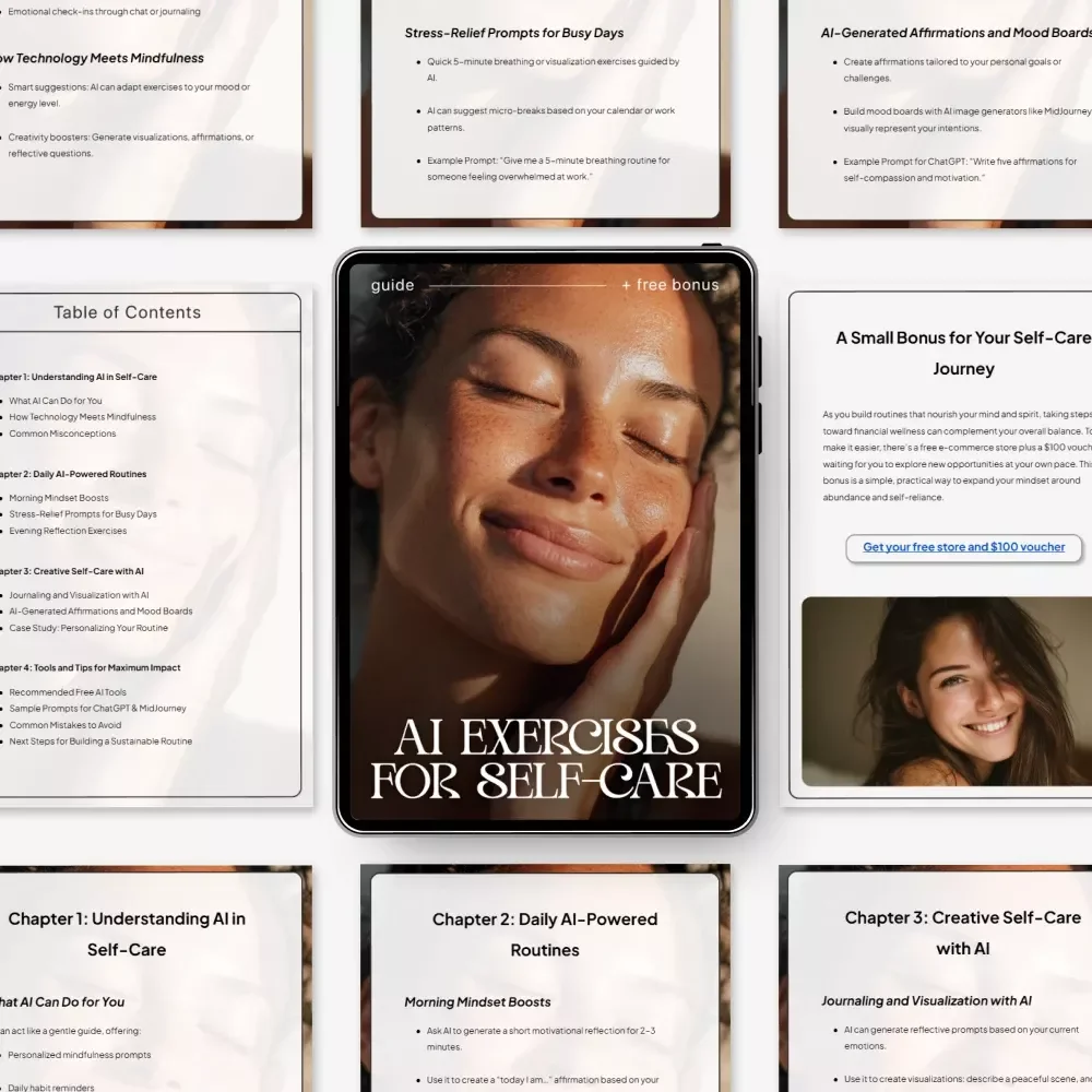 AI Exercises for Self-Care | Digital Guide for Mindfulness & Wellness | AI Exercises for Self-Care Routines, Stress Relief, Journaling Prompts, Mental Health Planner, Instant Download