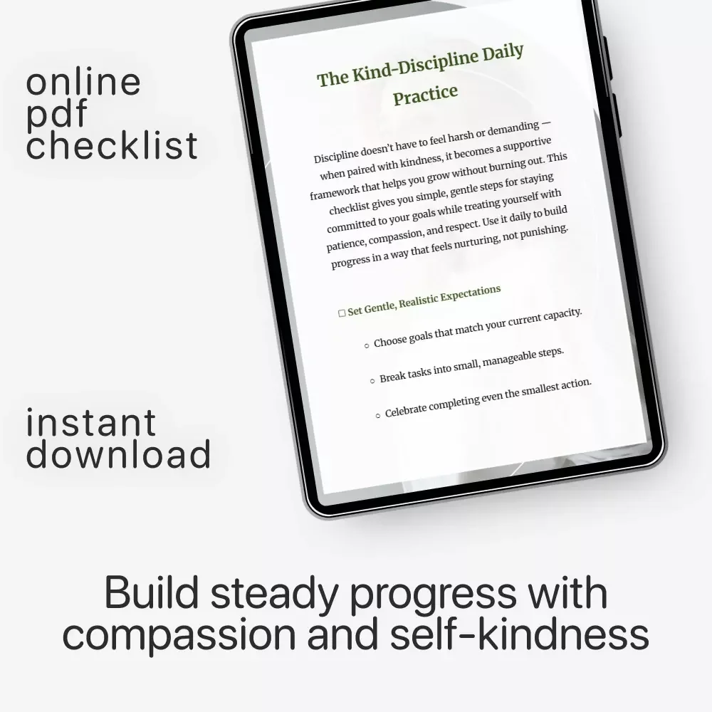 The Kind-Discipline Daily Practice | Printable Self-Growth Checklist for Gentle Productivity | Ways to Practice Discipline with Kindness
