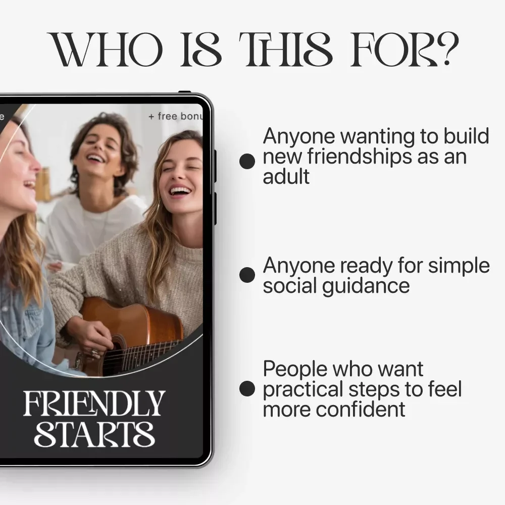 Friendly Starts — Adult Friendship Guide | Make New Friends | Social Confidence Workbook | Digital Download
