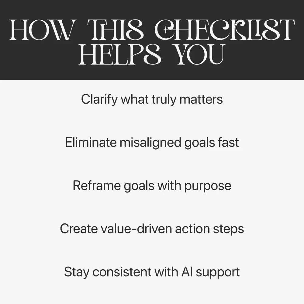 The Goals Alignment Checklist | How to Align My Goals with What I Truly Care About | Values-Based Goal Planning Printable