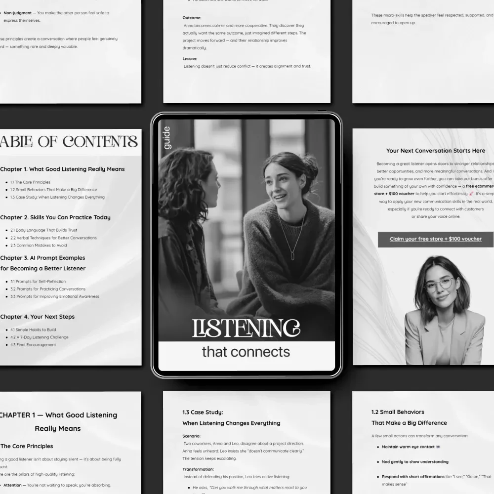 Listening That Connects – Active Listening Guide eBook, Conversation Skills Workbook, Emotional Awareness Checklist, Communication Improvement Digital Download
