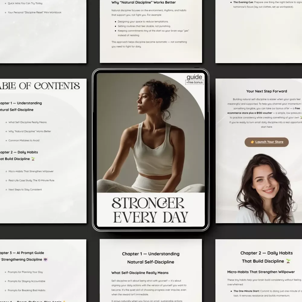 Stronger Every Day — Digital Self-Discipline Guide | Mindset Workbook, Daily Habit Builder, Motivation eBook | how to boost self-discipline naturally