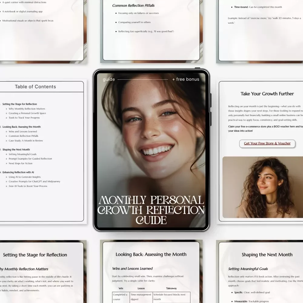 Monthly Personal Growth Reflection Guide | Monthly Personal Growth Reflection Planner, Self Development Workbook, Goal Setting & AI Reflection Prompts