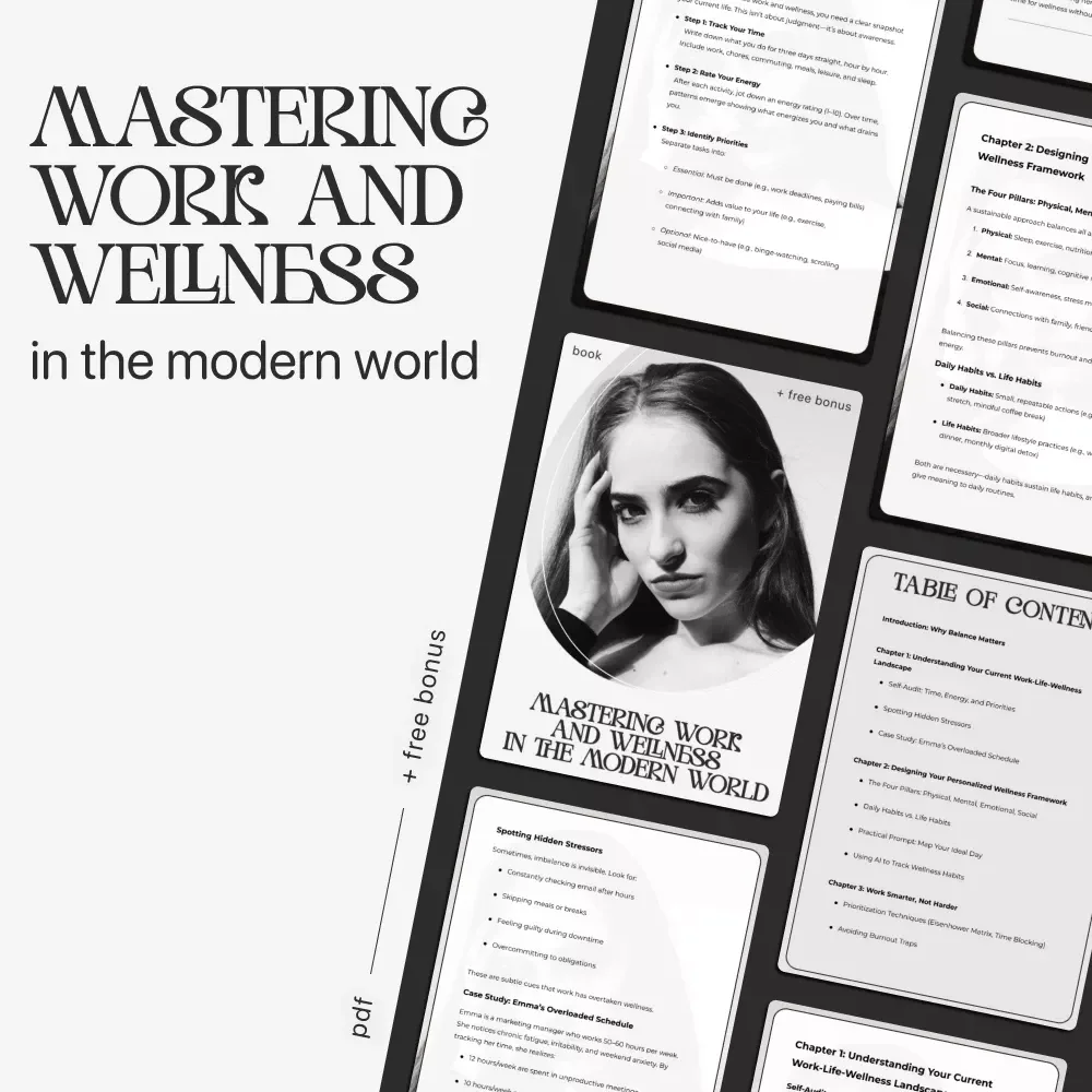 Mastering Work and Wellness in the Modern World | How to Balance Work and Wellness eBook for Professionals | Digital Life Balance Guide & Stress Management Planner