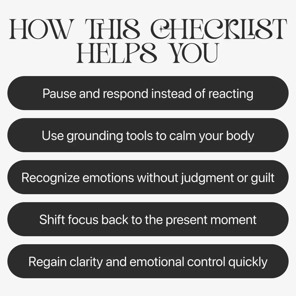 The Stay-Grounded When Emotions Rise | Printable Checklist for Calm Control | Ways to Stay Grounded When Emotions Rise