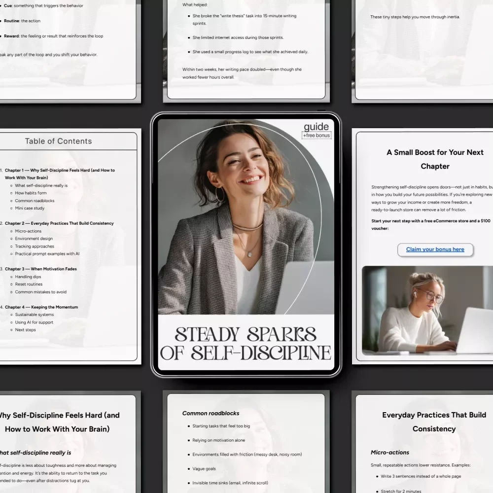 Steady Sparks of Self-Discipline | Self-Discipline Practices Guide for Consistent Habits, Motivation & Everyday Productivity | Digital Download