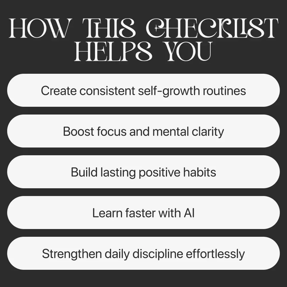 Smart Habits for Continuous Self-Development | Digital Checklist for Smart Habits for Continuous Self Development, Personal Growth Planner & Daily Success Routine
