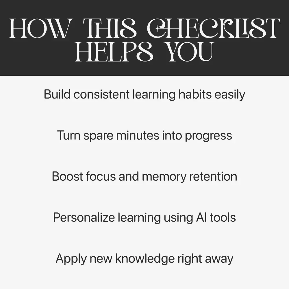 Daily Micro-Learning Checklist | Digital Download for Focused Skill Growth | Learn how to use micro-learning in daily life | Printable Study and Productivity Tool for Lifelong Learners