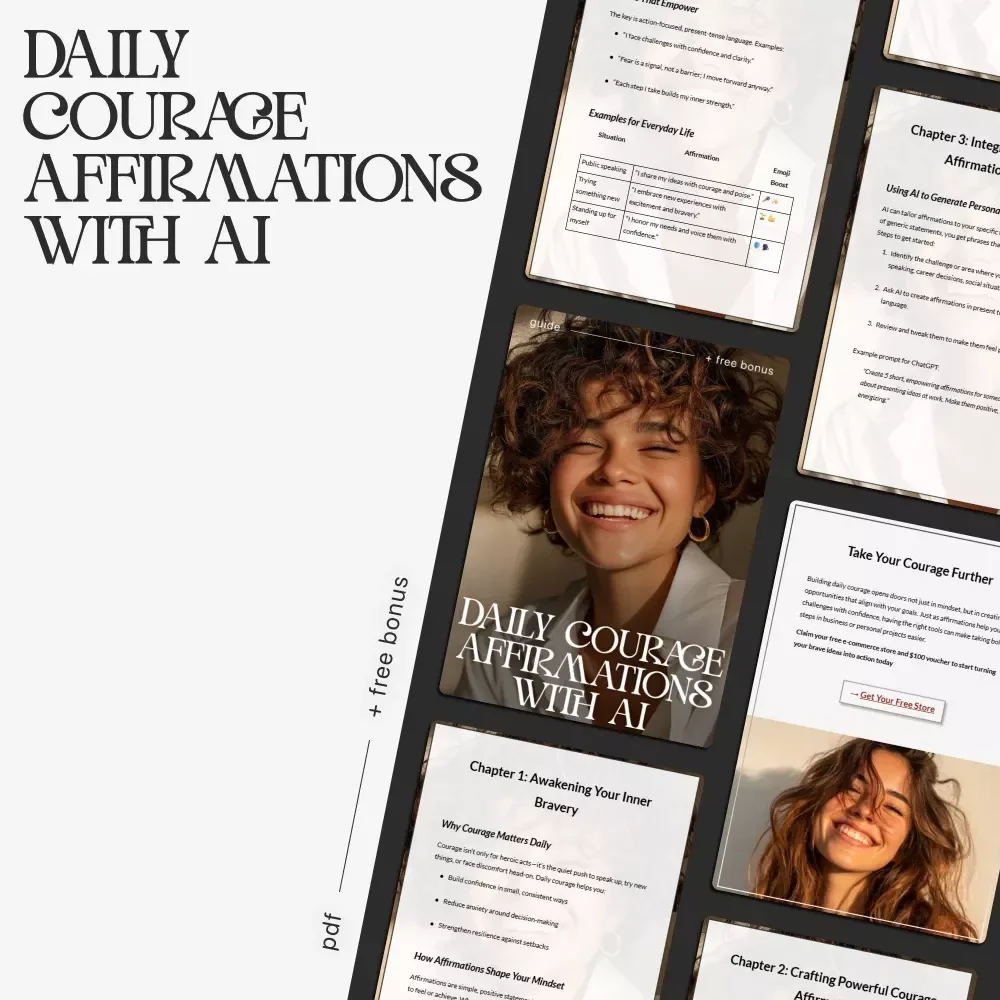 Daily Courage Affirmations with AI | Printable Mindset Guide | Digital Self-Growth Workbook for Building Bravery & Confidence | daily courage affirmations with ai