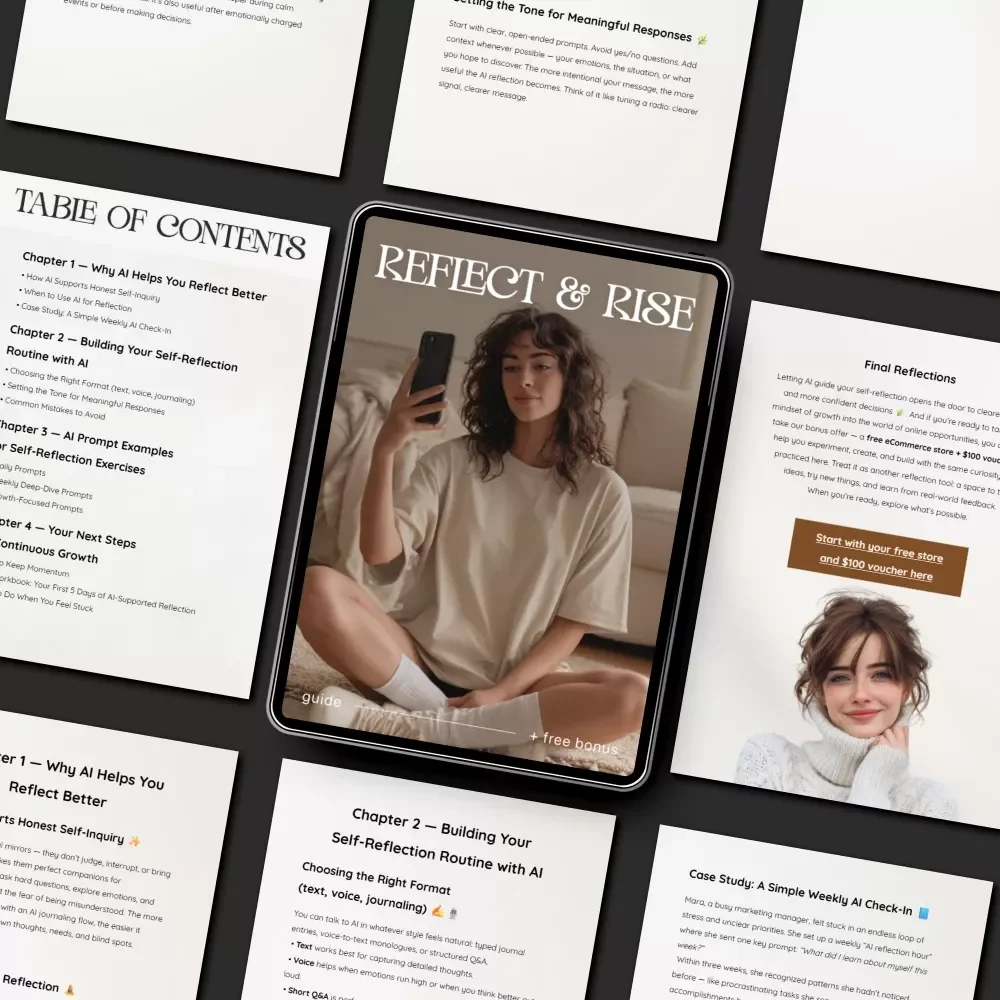 Reflect & Rise — Self-Reflection Guide with AI | Digital Download eBook & Printable Checklist | Mindset Growth Journal Prompts